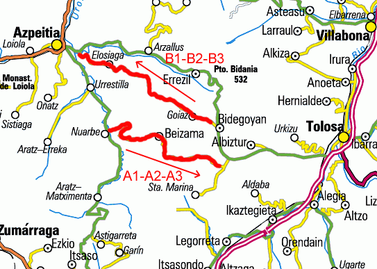 Tramo A : Nuarbe-Beizama  Tramo B : Urraki